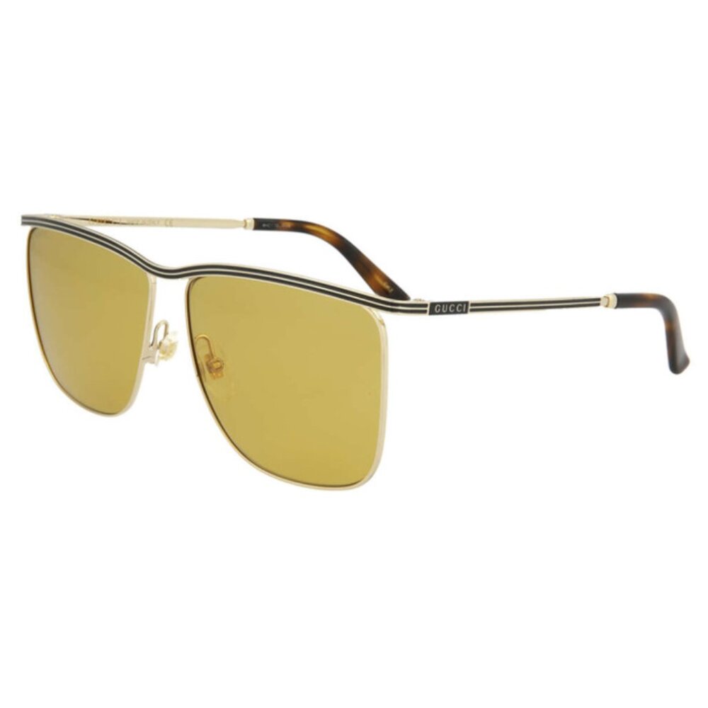 GUCCI GG0821S-003 Unisex Square Sunglasses Gold Black Brown Tortoise/Amber 62 mm
